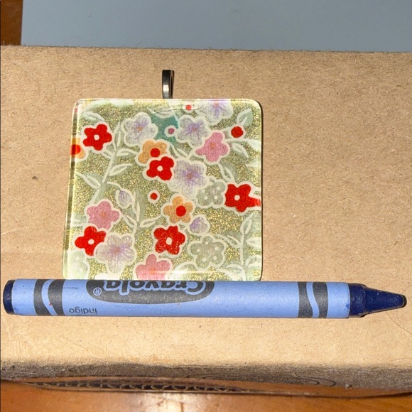 Handmade Floral Glass Pendant with Red and Purple Accents - Picture 5 of 5